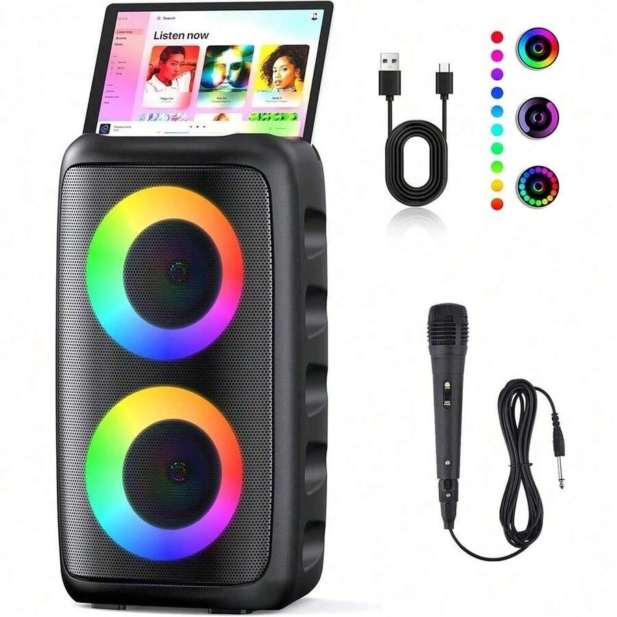 Portable Karaoke Machine With A Wired Microphone, Portable Karaoke Speaker With An Upgraded Subwoofer, Audio System Suitable For Adults, With Echo Adjustment Function. - 1PCS - View 1