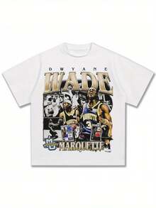 1 Piece Of Men's High-Quality, Breathable, Casual, Round-Neck T-Shirt From A Fashionable Brand, Featuring A Print Of American Basketball Star Wade, 180g, 100% Cotton - 白色 - 查看 6