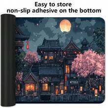 1pc Japanese Anime-Style Sakura Nightscape Desk Mat – Non-Slip, Extra-Large/Oversized Gaming Mouse Pad & Keyboard Mat. Features A Rubber Base And High-Definition Japanese-Themed Print. Suitable For PC/Laptops; A Durable Computer Accessory For Home & Office Use. An Ideal Gift For Gamers. - Mouse Pad - View 5