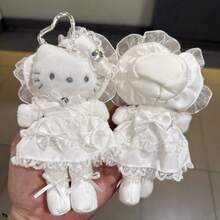 SANRIO 1个三丽鸥Hello Kitty女仆蕾丝蝴蝶结长腿毛绒娃娃钥匙扣挂件，节日礼物 - 彩色 - 查看 10
