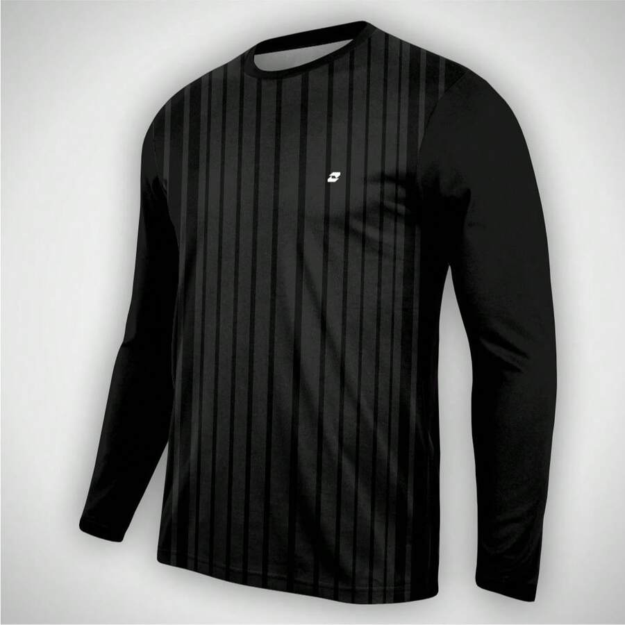 Men's Striped Long-Sleeved T-Shirt With A Boat Neck, Made From Basic Non-Stretch Polyester Knit Fabric, Regular Length. - Hockey - View 1