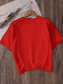 Printed Crew Neck T-Shirt For Girls - Red - View 2