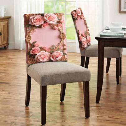 1 pieza/4 piezas/6 piezas/10 piezas Funda de silla de terciopelo con patrón estampado en tono dorado rosa, funda de silla de tela de felpa corta extraíble, protector de respaldo, adecuado para todas las estaciones, decoración navideña, para comedor, sala de estar, oficina, hotel
