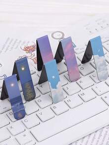 2pcs/Set Mini Magnetic Bookmarks, Romantic Landscape Magnetic Bookmarks, Forest, Clouds And Sunset Landscape Prints, Azure Sky Forest Mini Page Clip Bookmarks, School Office Page Clip Bookmark Holder, Book Lover Supplies Back To School Unique Reading - Multicolor - View 9