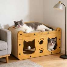 Bubble Fish & Star Moon & Double Cat Head Cat Scratcher, Paper Material Cat Scratching Lounge Designed With Double Layers, The Upper Layer Is Detachable And Unfixed, Double-Level 2-In-1 Cat Bed & Scratcher For Multi-Cat Households Comes With 2 Balls - 均碼 - 查看 9