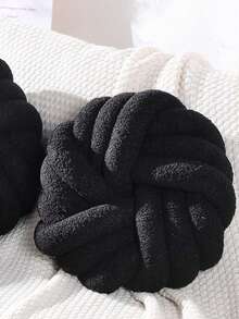 1pc Handmade Woven Throw Pillow, 3-Strand Round Cushion, Soft & Comfortable Material, Decorative Pillow For Living Room Sofa, Bedroom Bedside, Available In Small Size, Black Color - Black - View 3