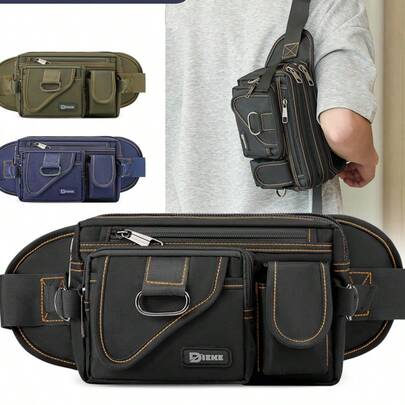 Bolsa de cintura de nailon para hombres, impermeable, con múltiples bolsillos, riñonera ajustable, duradera para deportes al aire libre, senderismo, viajes, correr, uso casual diario, unisex