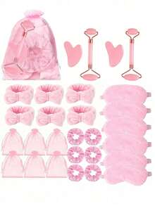 18 peças/6 peças Conjunto de Presente para Festa de SPA - Inclui 1 Máscara de Dormir, 1 Faixa de Cabelo, 1 Massageador Facial, 1 Bastão de Massagem, 1 Elástico de Cabelo e 1 Bolsa de Tela. Ideal para Despedida de Solteira, Chá de Panela, Festa de Aniversário, Dia dos Namorados, Casamento, Chá da Tarde, Aniversário e Outros Brindes de Festa. - Multicolorido - Visão 1