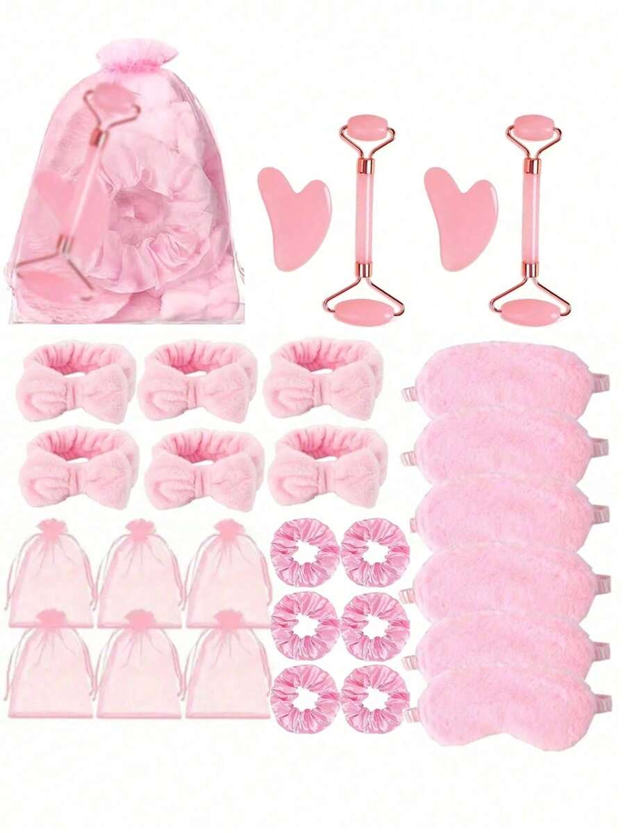 18 peças/6 peças Conjunto de Presente para Festa de SPA - Inclui 1 Máscara de Dormir, 1 Faixa de Cabelo, 1 Massageador Facial, 1 Bastão de Massagem, 1 Elástico de Cabelo e 1 Bolsa de Tela. Ideal para Despedida de Solteira, Chá de Panela, Festa de Aniversário, Dia dos Namorados, Casamento, Chá da Tarde, Aniversário e Outros Brindes de Festa. - Multicolorido - Visão 1