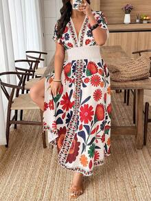 Weeklong Vestido de mujer talla grande con cuello en V profundo y estampado aleatorio - Multicolor 11 - Ver 4