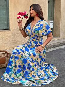 Weeklong Vestido de mujer talla grande con cuello en V profundo y estampado aleatorio - Multicolor 19 - Ver 6