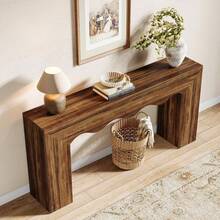LITTLE TREE 160 Cm Console Table For Hallway, Narrow Entryway Table With Wavy Design, Couch Table Behind Sofa For Entryway, Living Room - Coffee Brown - View 4
