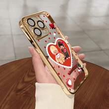 スマホケース TPUケース メッキ加工 レンズ保護カバー付き キャラクターイラスト 可愛いデザイン 大人可愛い 女子向け 柔らかTPU 全面保護 耐衝撃 カメラレンズ保護 17pro Max/17pro/17/11/12/13/14/15/15Pro/15PluS/15Pro Max/16/16Pro/16PluS/16Pro Max/MIN/X/XR 対応対応 インスタ映え プレゼント - 淡蓝色 - チェックする 2