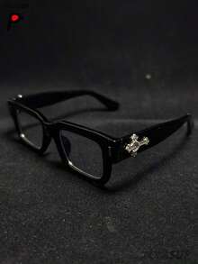POLASUP 1pc & Heart Decor Metal Frame Thick Retro Classic Korean Style Square Lens Glasses (With Glasses Strap), Light Glasses Computer, Gaming - 黑色 - 查看 5