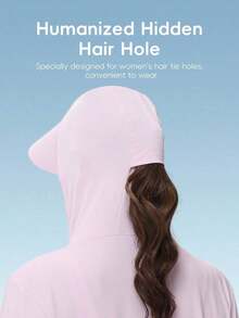 Chamarra de sol funcional premium para mujer  verano 2026 con protección UPF 50+ completa capucha integrada manga larga con puños con orificio para pulgar cierre de cremallera frontal tela de seda de hielo ligera transpirable color rosa claro look versátil para actividades al aire libre pesca playa camping y uso diario en días soleados de temporada cálida - Rosa Pálido - Ver 5