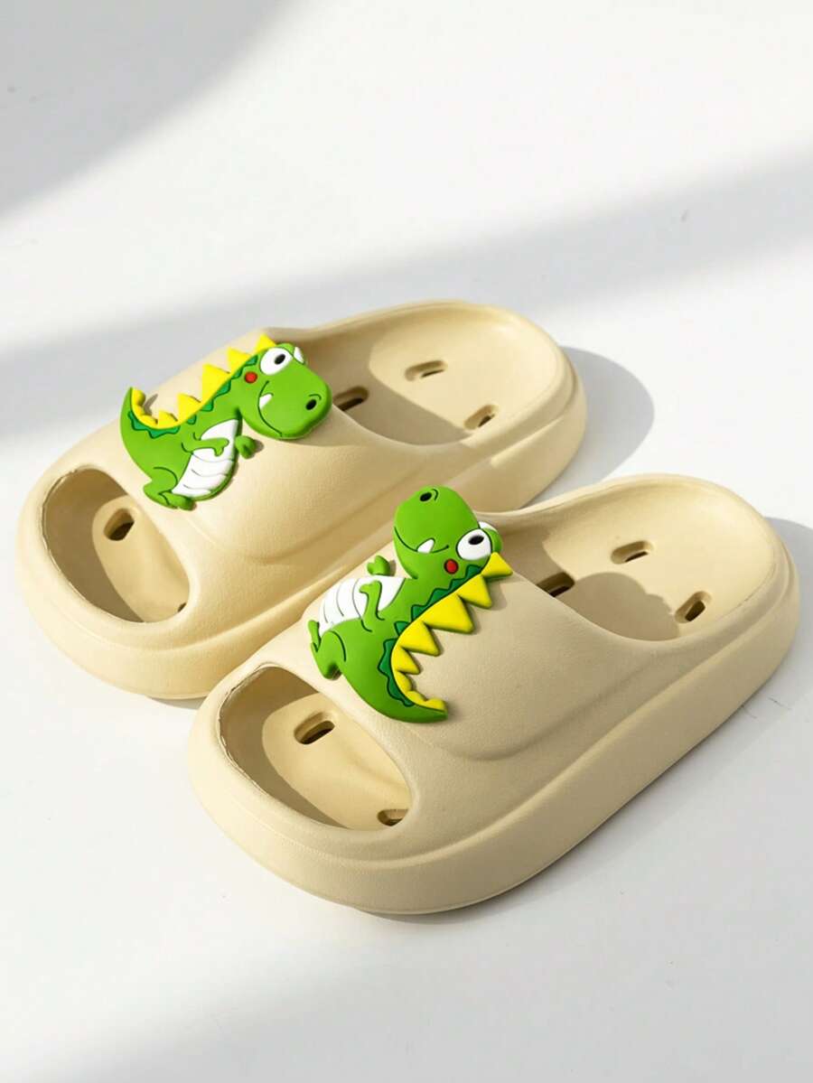 HAHABOBO Children's Cartoon Dinosaur EVA Slippers, Breathable Hole Design Soft Sole Sandals, Summer Beach Home Shoes, Suitable For Boys And Girls - Apricot - View 1