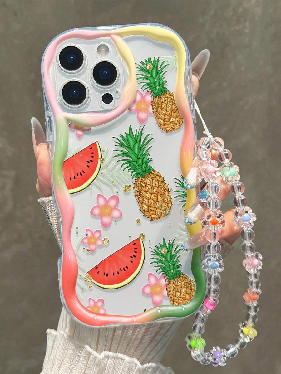 菠萝图案印花平纹奶油色波浪边手链式简约防摔加厚手机保护壳,兼容 17/17 Pro/17 Pro Max/16 XR/7/8 15 Pro Max/12 Pro Max/13 Pro Max/14 Pro Max 13 14 11 12P 14 P11软壳 P12 防摔 XS.XR /78P.78GES2,适用于A134G A22 A21S A514G A52 S22 ULTRA A335G,A34 A35,适用于Redmi 10 Note 114G 11 Lite A53 TPU A14 /A23/S23 ULTRA S24 A14 A15 S23 A73 A55 A54手机壳 - 彩色 - 查看 1