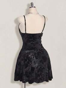 ICON Vestido con cuello en V profundo con decoración de cuentas y efecto flockado en estilo retro Y2K de talla grande, vestido con tirantes en estilo chino vintage con cuello en V profundo, adecuado para citas, banquetes, vacaciones y fiestas - Gris - Ver 9