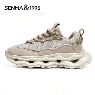 SENMA Men's Mesh Breathable Chunky Chunky Sneakers Lace-Up Thick Sole Casual Sports Shoes