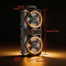 Cinolink Portable Bluetooth Speaker, Dual Subwoofers For Stereo Sound, Outdoor Party Speaker, Supports FM Radio, LED Multi-Color Lights, With Microphone, Supports TF/FM Radio/USB/AUX, Suitable For Home, Party, Travel, Christmas Party - 黑色 - 查看 6