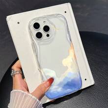 1 chiếc ốp lưng điện thoại thời trang bằng chất liệu TPU, họa tiết tranh sơn dầu trăng mây, trong suốt, màu kem, chống sốc và chống trượt, bảo vệ toàn thân, tương thích với iPhone, Honor. - Trong sáng - Xem 6
