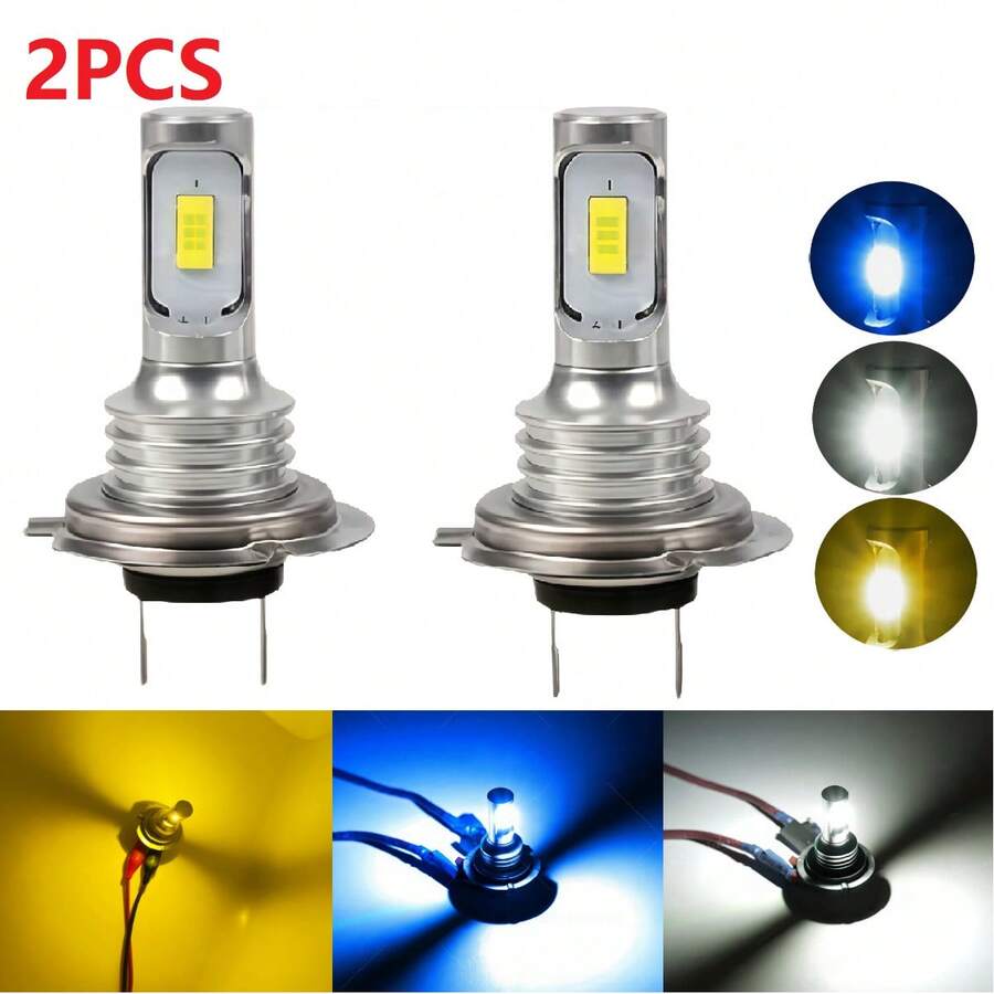 2个H7 LED大灯灯泡套装，远光灯/近光灯，6000K白光，3000K黄光，8000K蓝光，亮蓝色，不含电池