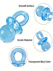 20/50pcs Mini Blue Plastic Pacifiers, Suitable For Baby Shower Decor, Desktop Decor, Party Favors, Games And Activities; Pink Plastic Pacifier Desktop Decor, Suitable For Gender Reveal, DIY Birthday Party Decoration - Blue Pacifier - View 5