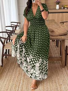 Weeklong Vestido de mujer talla grande con cuello en V profundo y estampado aleatorio - Multicolor 9 - Ver 3