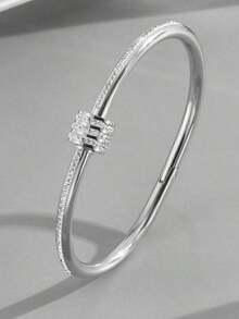 1pc Stainless Steel Fashion Minimalist Luxury Rhinestone Waist Bracelet, Creative Gift Jewelry For Women, Elegant Everyday Wear - 銀色 - 查看 7
