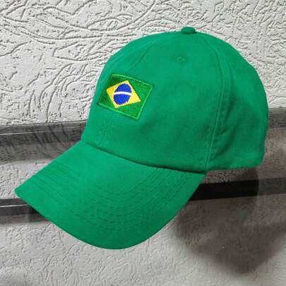 Boné Brasil Bandeira Bordada Aba Curva Ajustável Unissex