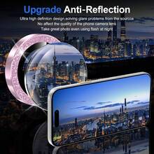 BOLLYMORE 17 Pro/Pro Max 相機鏡頭保護貼，附鋁合金閃光燈環與 9H 鋼化玻璃蓋，相容 iPhone 14 Pro/14 Pro Max、17 Air/17e、16 Pro Max/16 Pro、15 Pro Max/15 Pro、13 Pro Max/13 Pro、12 Pro Max/12 Pro、11 (粉紅色) - 閃亮的粉紅色 - 查看 3