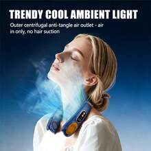 1 pieza Ventilador de cuello portátil multifuncional, disponible en 4 colores. 5 ajustes de velocidad del viento. Equipado con batería de litio de alta eficiencia de 1200mAh. Motores silenciosos duales. Pantalla LED y iluminación ambiente. Esencial para actividades al aire libre - Estilo de cuello - Ver 7