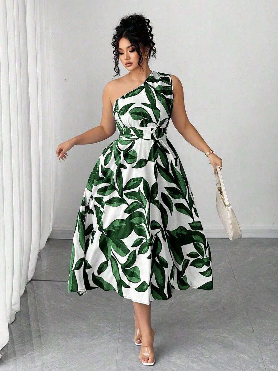 Vestido maxi de punto con estampado floral azul y blanco para mujer de talla grande, adecuado para volver al colegio, graduación, San Valentín, festival de música, Día de la Madre, Halloween, Acción de Gracias, Pascua, Baile de graduación, citas, temporada de bodas, viajes al aire libre - Verde 2 - Ver 1