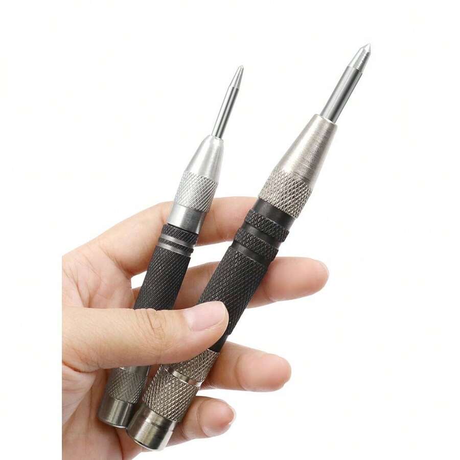 High Hardness Metal Stainless Steel Woodworking Punch, Multi-Size Silver & Black Reinforced Automatic Center Punch