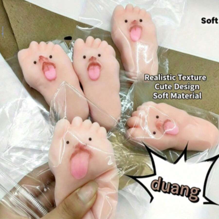 1pc Funny Tongue-Out Foot Squishy Toy, Soft Slow Rebound Stress Relief Squeeze Toy Extra Soft & Squishy - Multicolor - View 1
