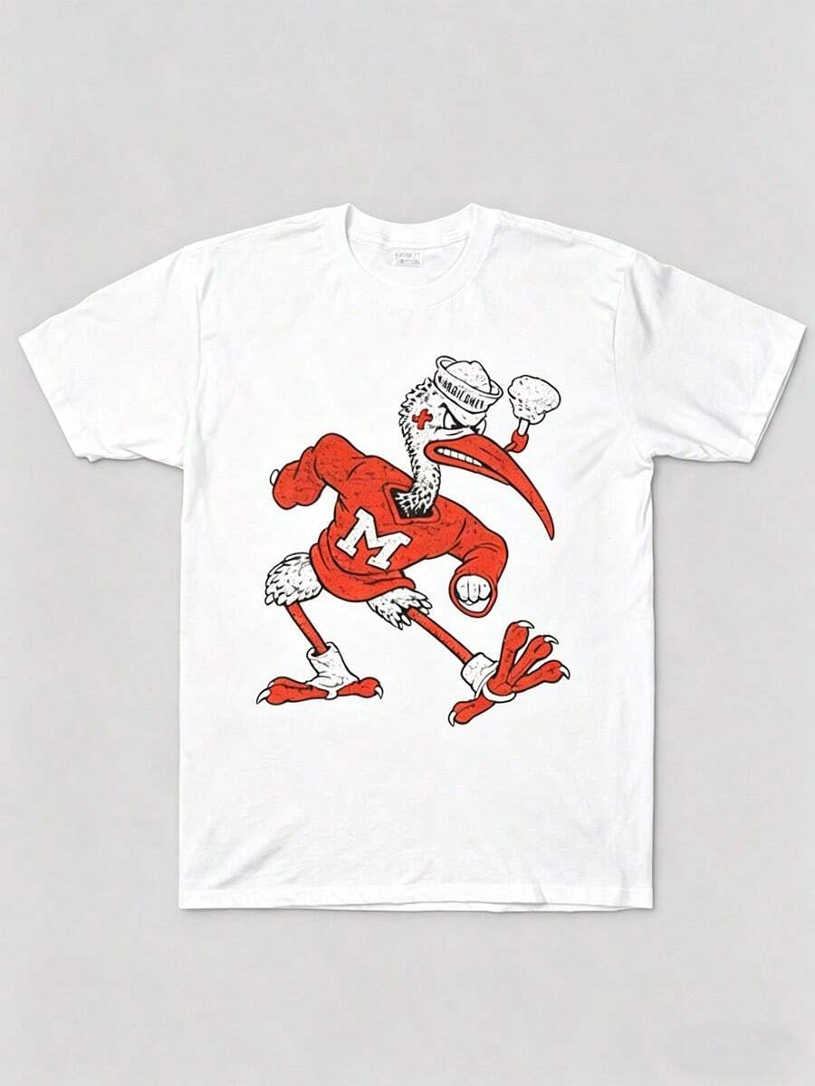 Miami Hurricanes Mascot Graphic T-Shirt, Y2K Vintage Streetwear Tee, Unisex Summer Cotton Shirt, Matching Couples Outfit - 白色 - 查看 1