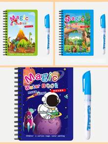1/3pcs Magic Water Drawing Book, Reusable Water Coloring Painting Book, Funny Creative Hand-Painted Practice Notebook, Portable Stress Relief Doodle Painting Supplies School Supplies - Multicolor - View 7