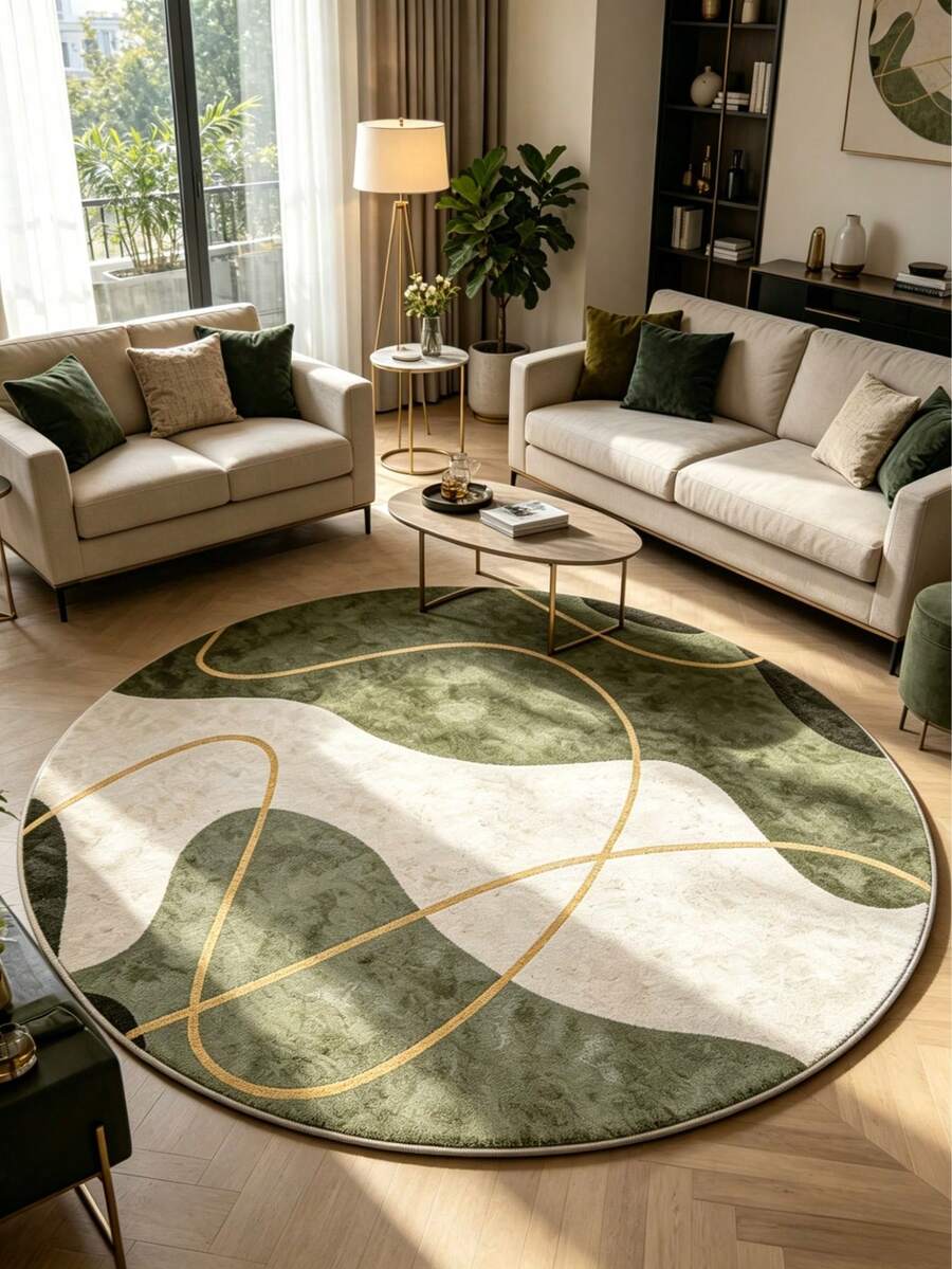1pc, With Morandi Green + Off-White As The Base, Paired With Soft Golden Lines, Perfectly Blending Natural Textures And Modern Geometric Aesthetics, Infusing The Space With A Sense Of Relaxation And Sophistication. - Multicolor - View 1