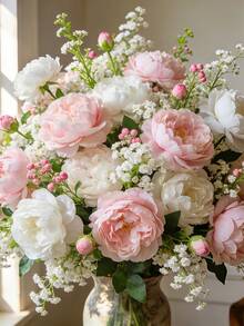 3 piezas de flores artificiales de peonía en blanco y rosa, adecuadas para decoración del hogar, accesorios de fotografía, decoración de bodas, ramos de novia, Día de San Valentín, decoración navideña, flores artificiales, decoración de primavera, decoración del hogar y la oficina, arreglos florales, centro de mesa artificial, decoración de jardín al aire libre, regalo de boda para la novia, decoración de fiestas - Multicolor - Ver 8