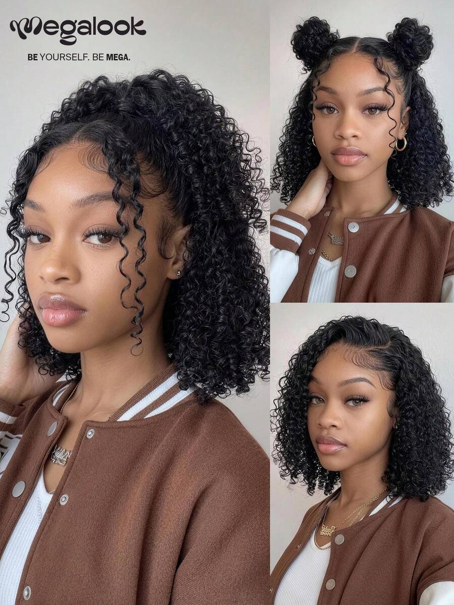 Tóc giả bob mùa hè xoăn sâu, không cần keo dán, kích thước 13x5, 100% tóc người nguyên chất, dài 12-14 inch, kiểu nâng cấp, dễ đội, đường chân tóc đã được tỉa sẵn, rẽ ngôi bên hoặc giữa, độ sâu 5 inch, các nút thắt đã được tẩy trắng, thân thiện với người mới bắt đầu, mũ thoáng khí, mật độ 180%/200%, đường chân tóc tự nhiên, sẵn sàng để sử dụng. - SNatural - Xem 1