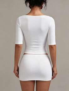 XLLAIS Sexy Sweetheart Neck Yoga Basic High Elasticity Naked Feeling Slim Fit White Short Sleeve Summer Sports T-Shirt Casual - White - View 5