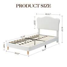 Beaully Twin/Full/Twin-XL Size Bed Frame, Adjustable Headboard, Strong Wooden Slats Support, Modern Kids Bed Furniture, No Box Spring Needed - Off Whitespecs: TWIN - View 2
