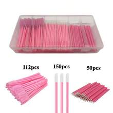 313件套化妆刷套装，包含1个塑料收纳盒、发夹、眼线刷、睫毛膏刷和唇刷 - 粉色 - 查看 8