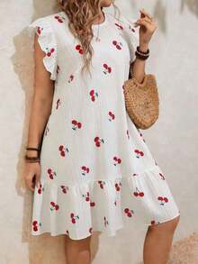 Holidaya Vestido de manga corta con cuello redondo y estampado de anacardo para mujeres de talla grande de vacaciones - Blanco - Ver 4