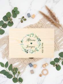 1pc Personalized Wedding Themed Wooden Storage Box, Customized Name Wedding Partner Souvenir Box, Party Desktop Decoration Gift Box, Wedding Gift Box - Multicolor - View 14