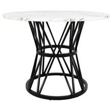 Dining Table Set (5 Pieces), Dining Table Set With 4 Chairs, Modern Kitchen Dining Table Set, 100cm Diameter Round Kitchen Table With Metal Legs, MDF Tabletop With Marble Effect, Grey Velvet Dining Chairs - Black - View 8
