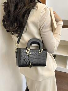 Crocodile Embossed Mini Handbag, Fashionable Versatile Crossbody Bag, Chic Tote Bag For Women - Black - View 3