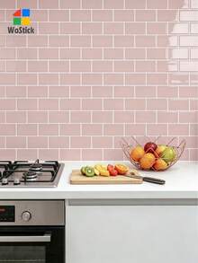 Bộ 4 miếng/10 miếng/20 miếng (thiết kế dày hơn) Decal gạch men hồng tự dán, có thể tháo rời, dùng để trang trí nhà cửa, không cần keo, có thể cắt và chống thấm nước. Giấy dán tường tự dán họa tiết gạch tàu điện ngầm trắng bóng 3D cho nhà bếp. - Màu Hồng baby - Xem 5