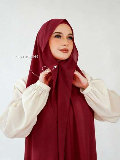 1pc 3-In-1 Instant Chiffon Hijab With Built-In Magnets And Undercap/All-In-One Instant Hijab - No Pins, Slip-Free Fit, Easy Wear In Seconds. Suitable For Daily Abaya Matching, Outdoor Activities, Prayers And Pilgrimages