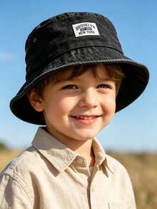1pc Vintage Distressed Kids Bucket Hat Brooklyn Label Design Breathable Sun Protection Hat For Boys And Girls - 1PC - View 4